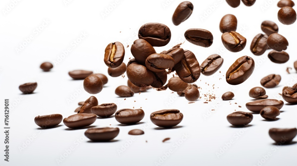 Naklejka premium A Close-up view of coffee beans on a white isolated transparent background.