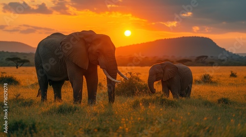 Elephant and calf in the savannah