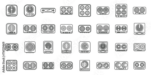 Induction cooker icons set outline vector. Cooking house. Oven stove