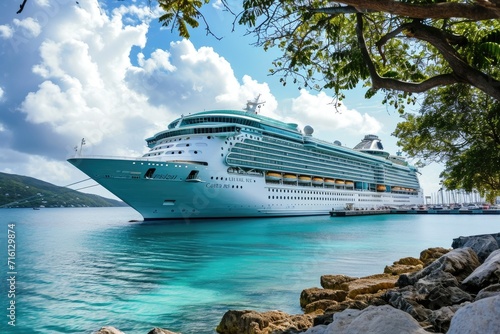 Cruise liner at dock in Caribbean style © InfiniteStudio