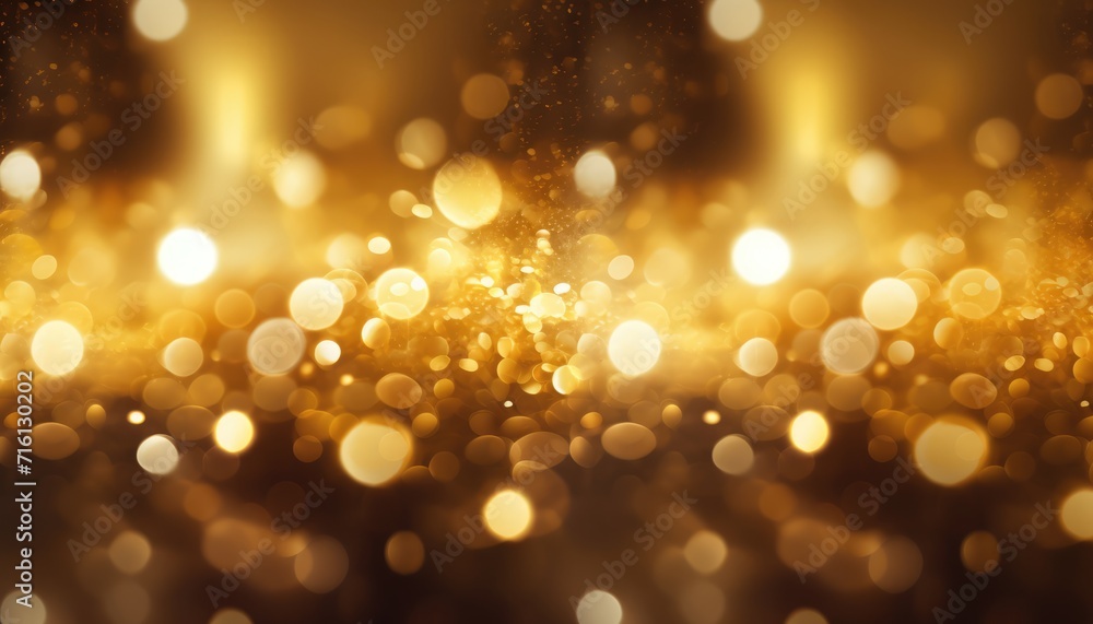 Neon Gold Yellow Abstract Sparkles Bokeh Background.