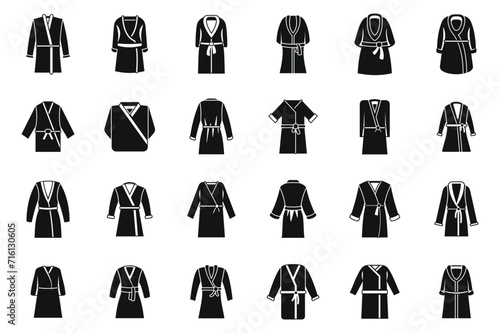 Dressing gown icons set simple vector. Bathrobe satin. Person spa bath