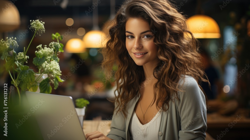 a woman sitting in front of a laptop computer, attractive young woman, cute woman a woman sitting in front of a laptop computer, attractive young woman, cute woman