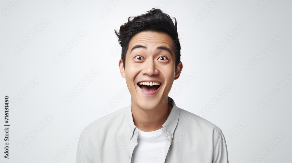 A Portrait of a funny Asian man on a white isolated transparent background. A Portrait of a funny Asian man on a white isolated transparent background.