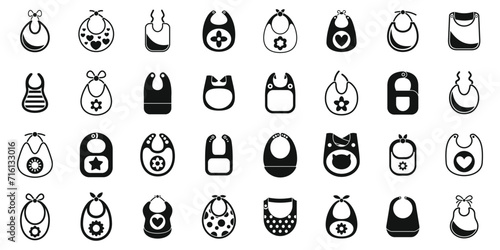 Bib icons set simple vector. Baby food kids. Family apron toddler