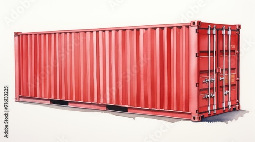 A blue shipping container, white background, in a watercolor style, white background.
