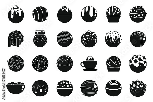 Cocoa bomb icons set simple vector. Food chocolate. Milk tea coffee