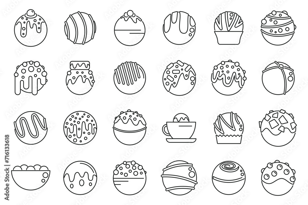 Cocoa bomb icons set outline vector. Food chocolate. Milk tea coffee Cocoa bomb icons set outline vector. Food chocolate. Milk tea coffee