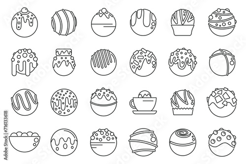 Cocoa bomb icons set outline vector. Food chocolate. Milk tea coffee