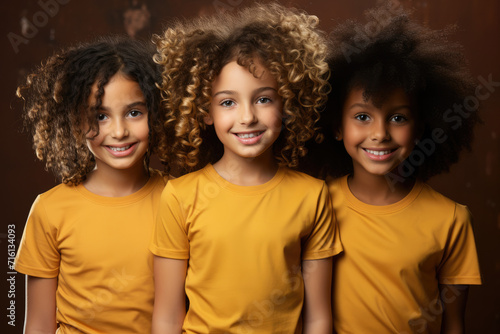 Diverse group of children on beige background 