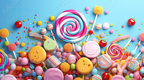 delicious background candy food illustration tasty sugary, colorful dessert, confectionery snack delicious background candy food photo