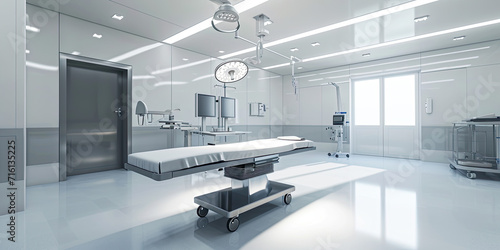 Clean minimal white medical clinic examination room, hospital, futuristic Doctor practice, generated ai