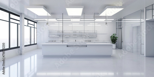 Clean minimal laboratory office science practice room, white walls, illustration, generated ai