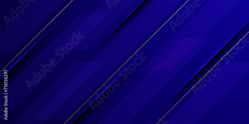 Abstract dark blue background with shadow and gold lines pattern. 3d look and cool design. Eps10 vector