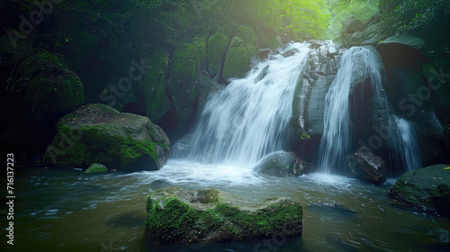beautiful waterfall in the deep forest