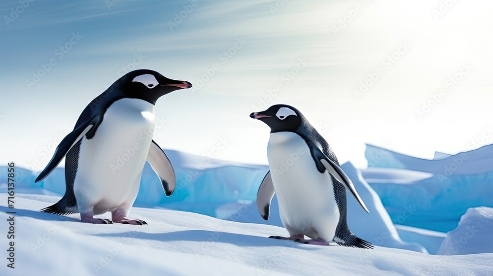 two penguins on the ice, Adelie penguins