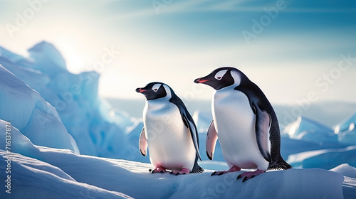 two penguins on the ice  Adelie penguins