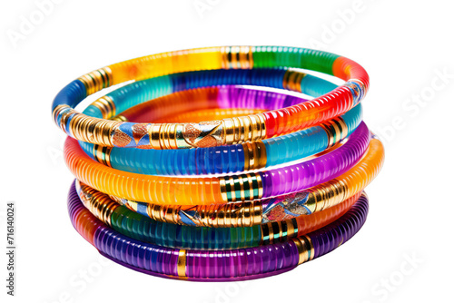 Multicolored bangles white background, Isolated on transparent PNG background, Generative ai photo