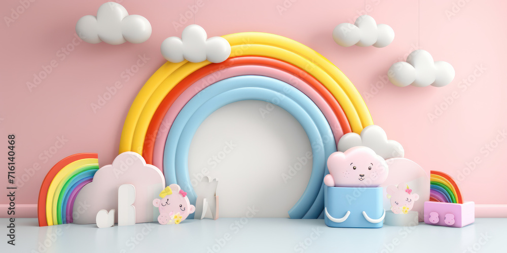 baby product display podium banner with cute rainbow baby product display podium banner with cute rainbow