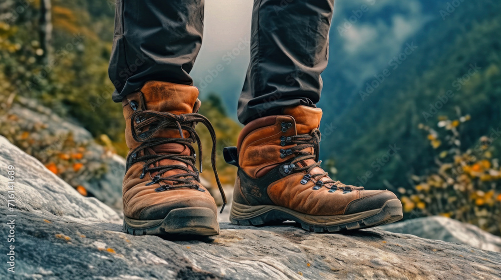 Close up of hiking boots, A mountain climber. Close up of hiking boots, A mountain climber.