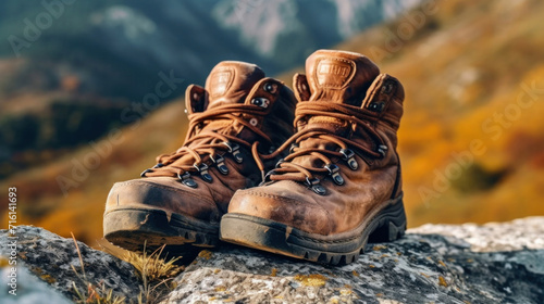 Close up of hiking boots, A mountain climber.