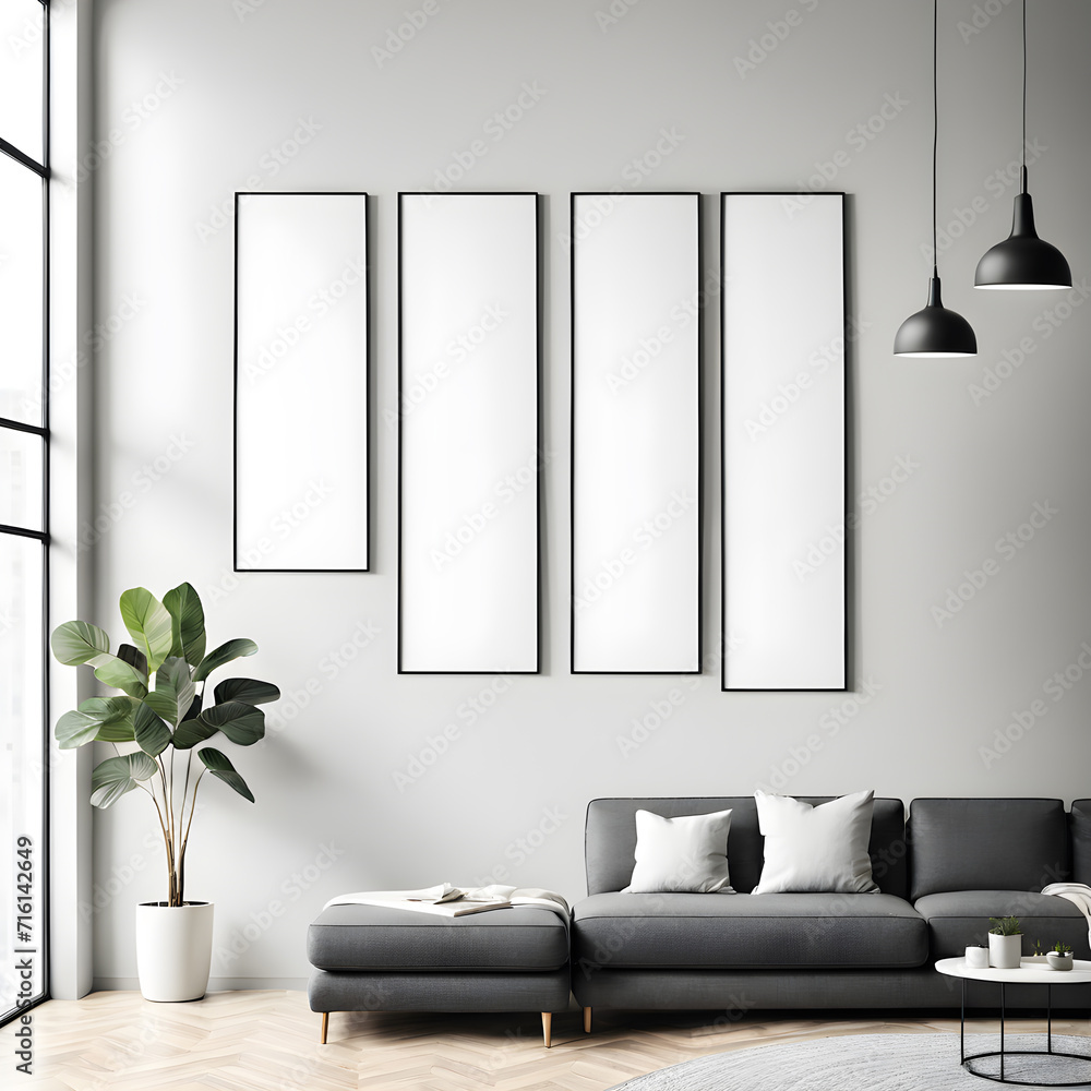 Blank photo frame in living room interior design for photo mockup, Blank Photo photo frame photo for mockup design