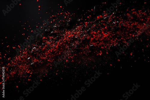 Shimmering glitter particles red glitter shining on black background