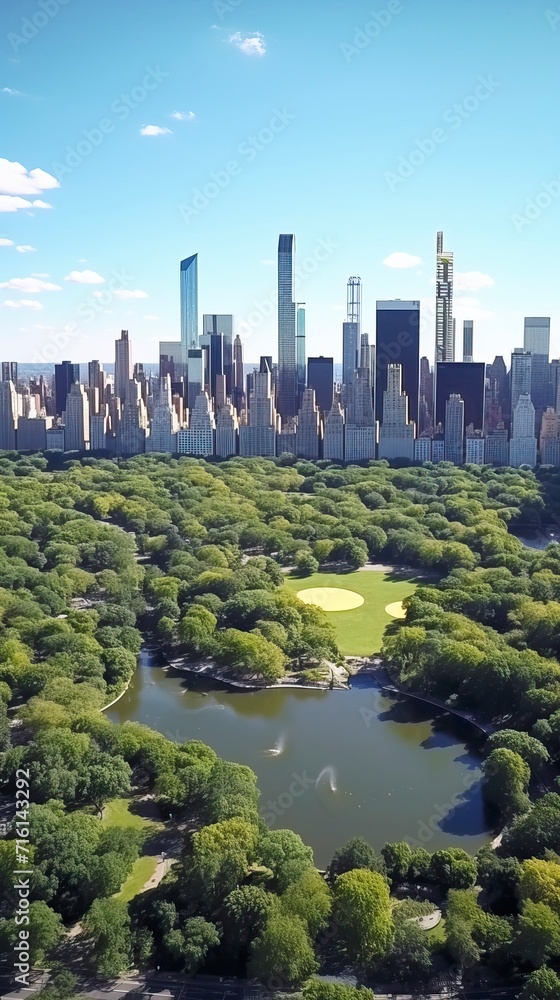 Aerial Helicopter Footage Over Central Park with Nature, Trees, People