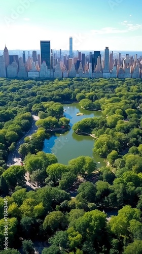 Aerial Helicopter Footage Over Central Park with Nature, Trees, People © NabilBin