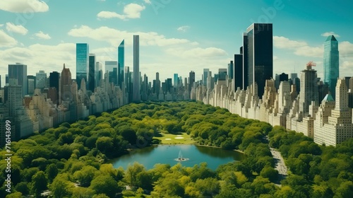 Aerial Helicopter Footage Over Central Park with Nature  Trees  People