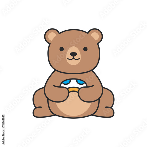 Cute teddy bear sitting on the ground. Vector illustration.