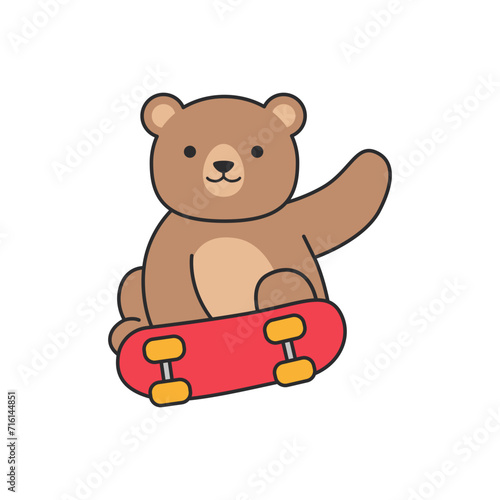 Cute bear playing skateboard. Vector illustration. © YKreatif