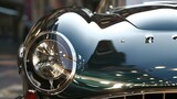 Moving on we see a closeup of headlights with a streamlined shape and a shiny chrome finish. The headlights are adorned with a series of small circular lights that give of