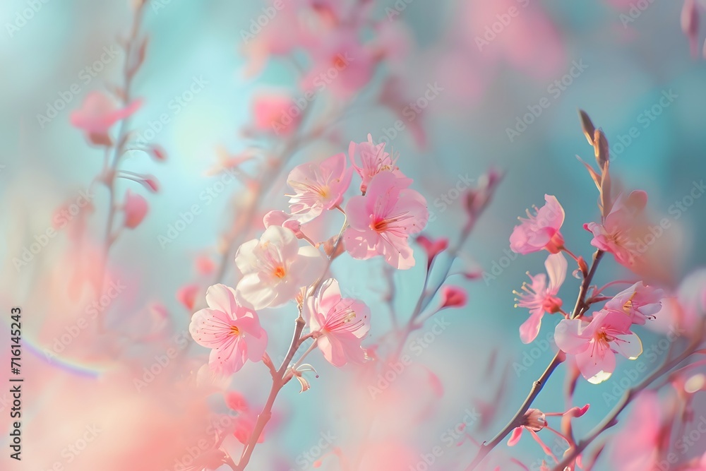 Fototapeta An ethereal display of delicate flowers in a dreamy pastel setting evokes a sense of calm and serenity