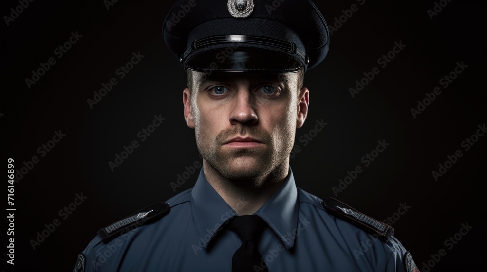Male police officer. Law and order, assistance, legal support. Male police officer. Law and order, assistance, legal support.