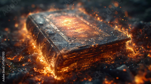 Sacred book with flame of fire