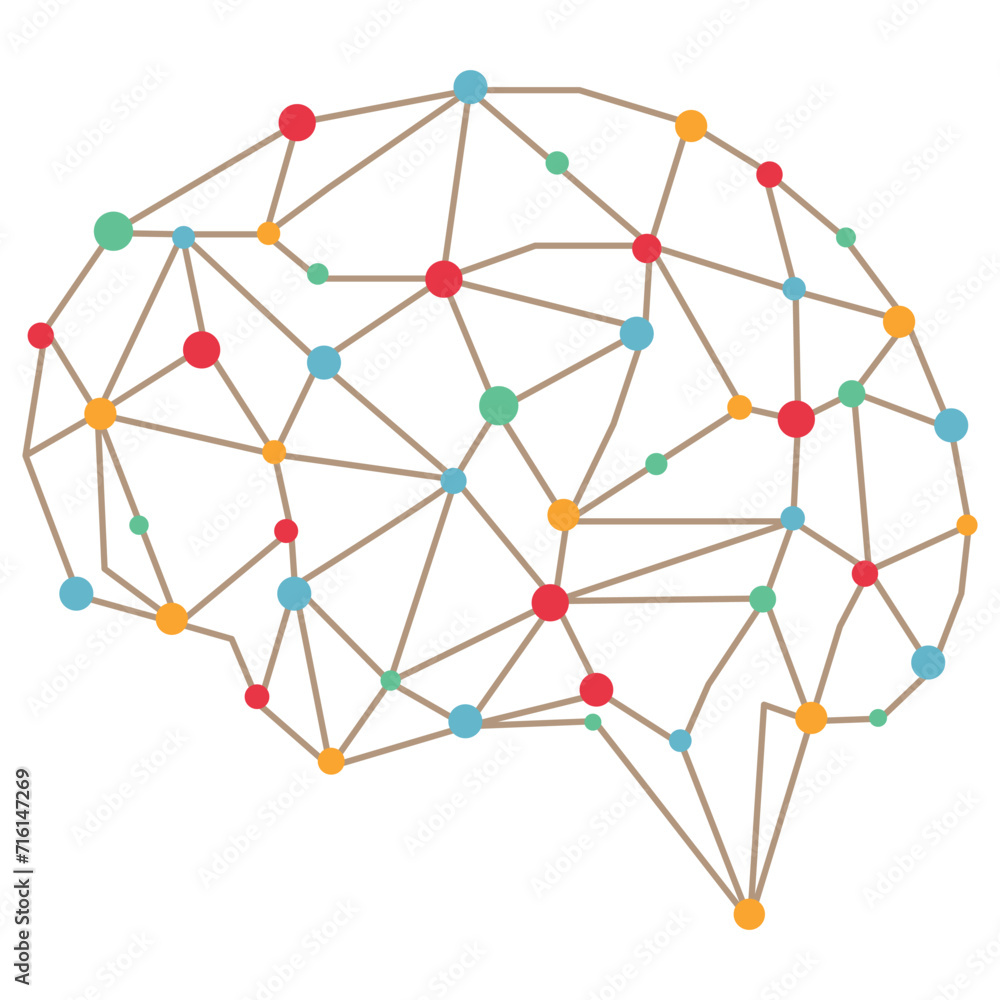 Human brain with colorful connected lines and dots. Vector network illustration. Human brain with colorful connected lines and dots. Vector network illustration.
