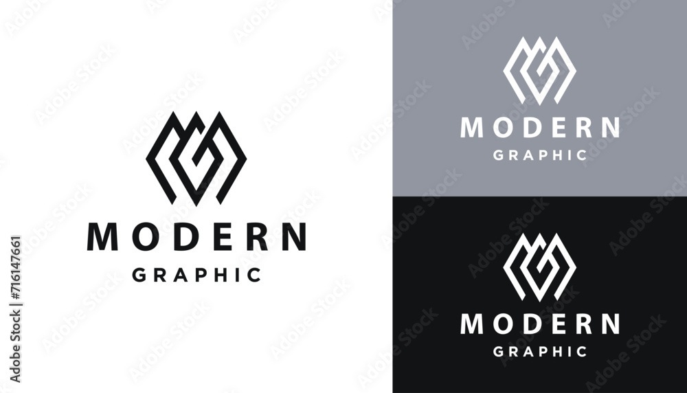 Initial Letter MG G M GM Monogram with Modern Geometric Line Art Logo Design