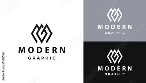 Initial Letter MG G M GM Monogram with Modern Geometric Line Art Logo Design