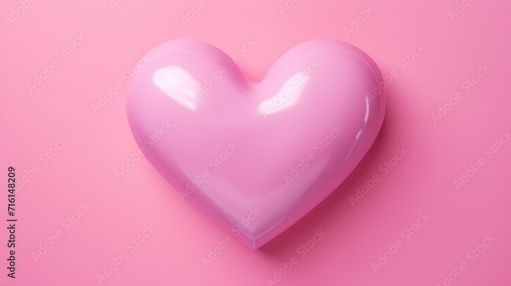 Pink glossy Heart on pink background. Valentines day background.