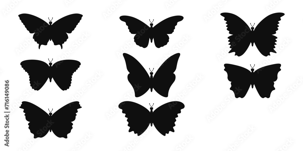 Fototapeta premium Set of butterfly silhouettes. Vector simple set of symmetrical black butterflies.