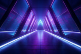 Generative AI Image of Futuristic Triangular Tunnel with Purple Neon Lights