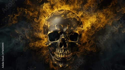 Skull covered in billowing smoke, video loop