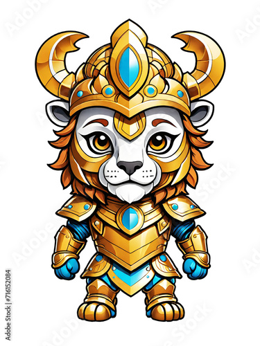 Lion in armor with a crown of gold isolated on transparent background illustration