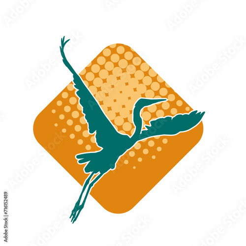 Silhouette of crane bird in elegant pose isolated on white background.