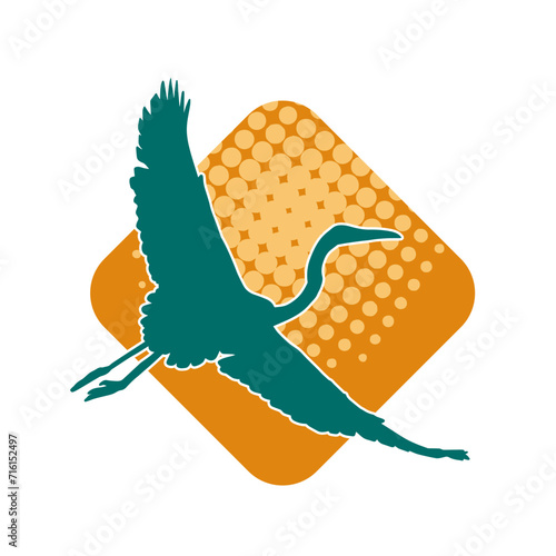 Silhouette of crane bird in elegant pose isolated on white background.