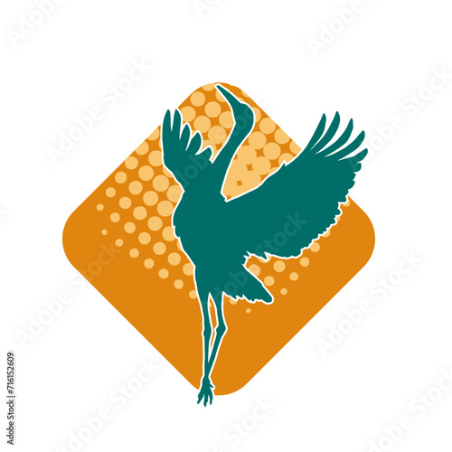 Silhouette of crane bird in elegant pose isolated on white background.