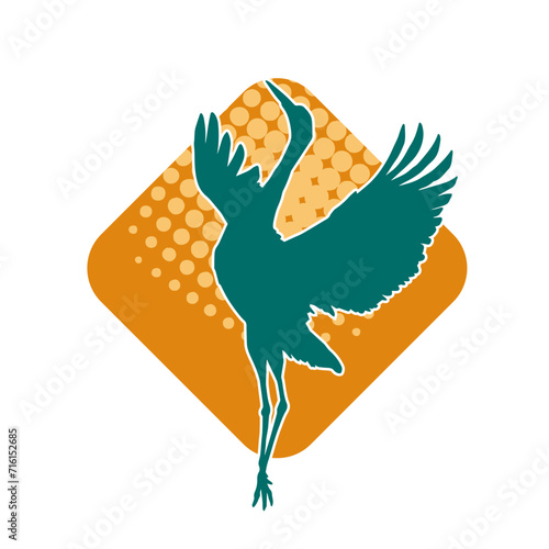 Silhouette of crane bird in elegant pose isolated on white background.