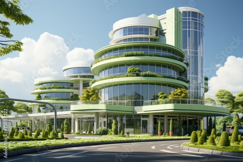 Contemporary Urban Hospital Building, on an isolated Olive Green background, Generative AI