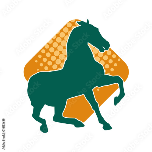 Silhouette of a horse standing on two hind legs. Silhouette of a stallion lifting front legs.